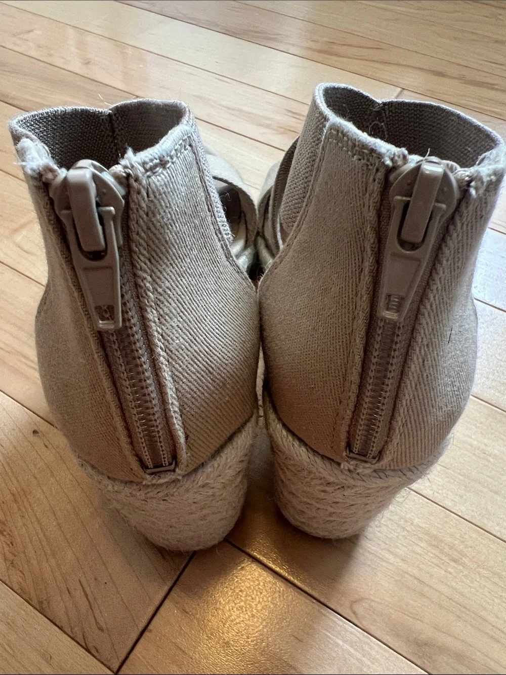 Life Stride Taupe Linen Bow Espadrille Wedge Sandals